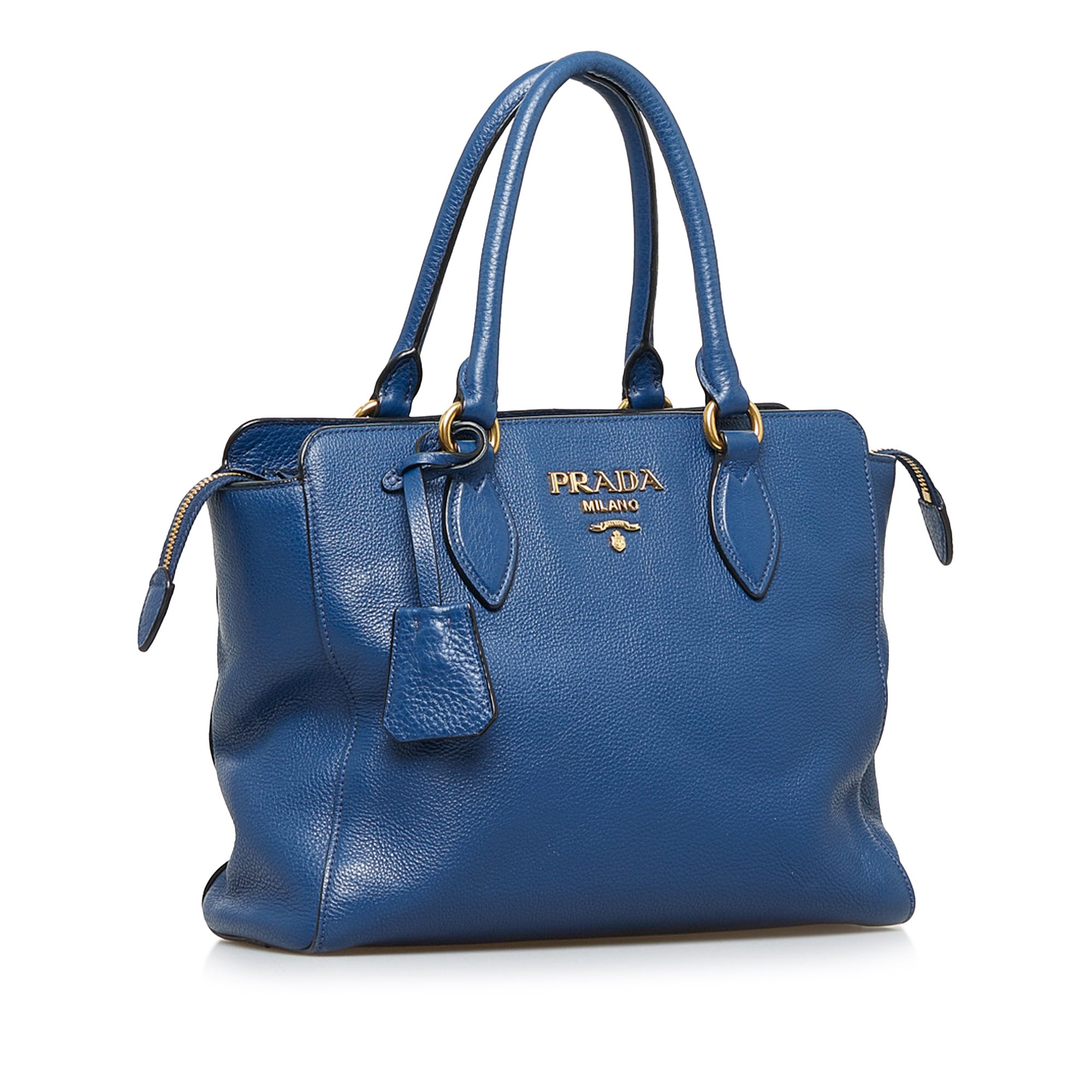 PRADA Vitello Phenix Leather Tote Bag Blue-US