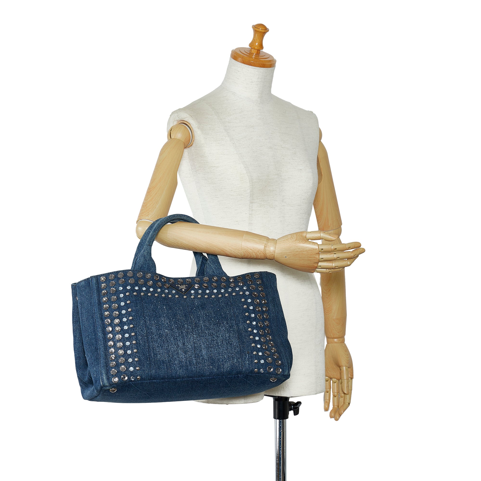 Blue Prada Canapa Studded Handbag