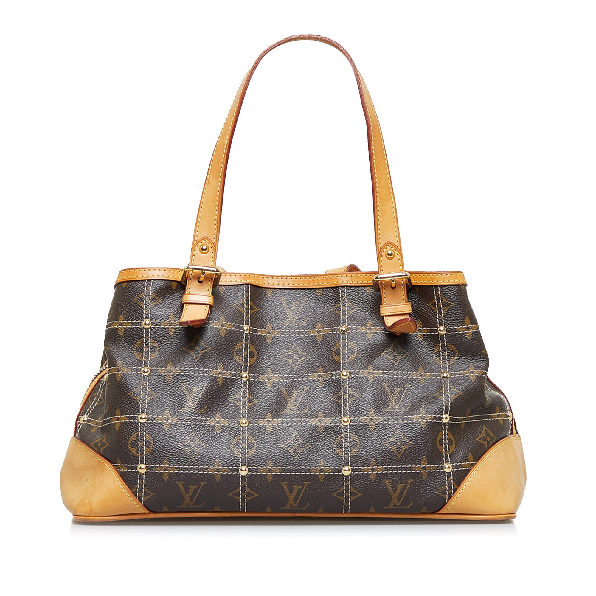 Pre-owned Louis Vuitton Brown Monogram Riveting Pochette Gold