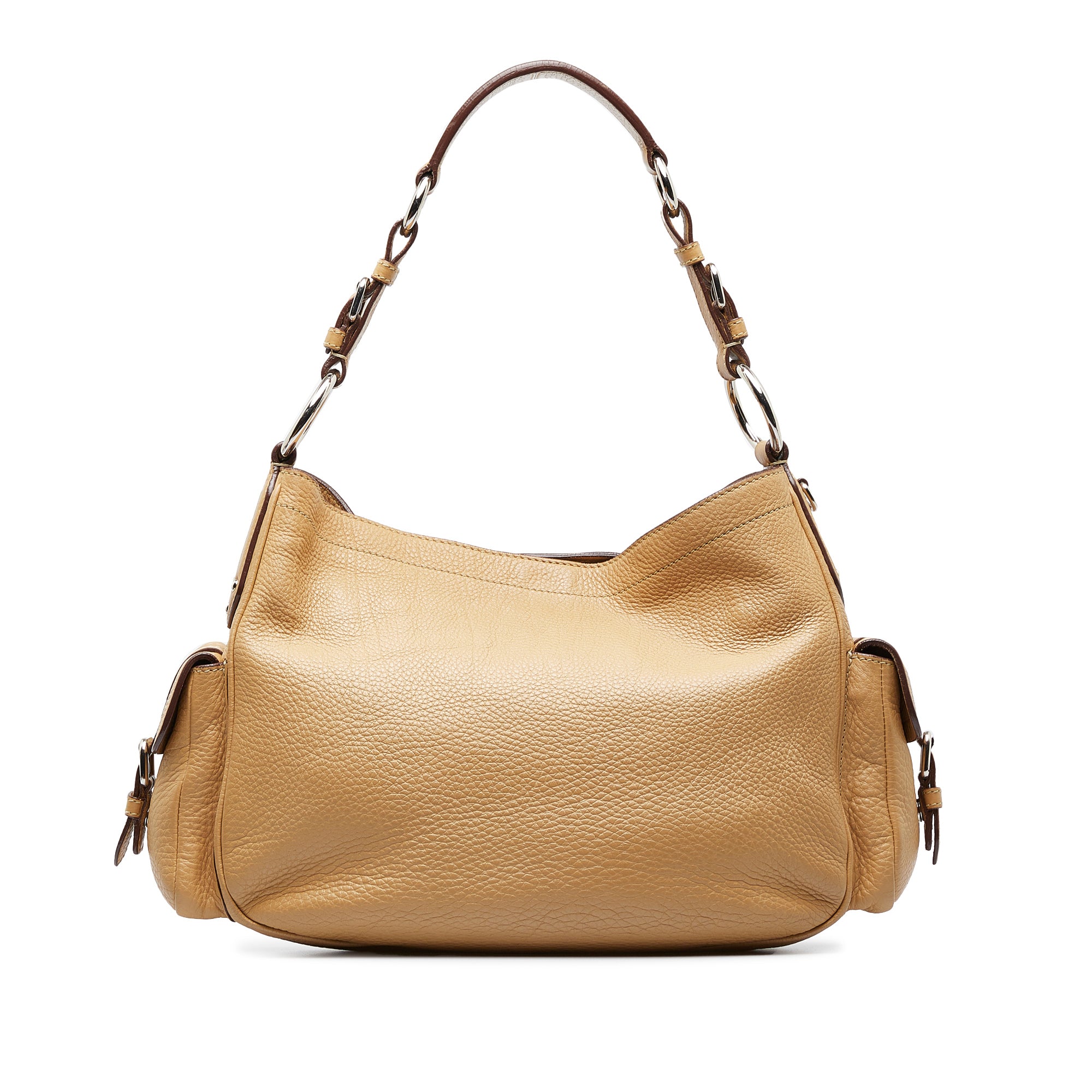 Prada Vitello Daino Tan Leather Shoulder Handbag with Silver and