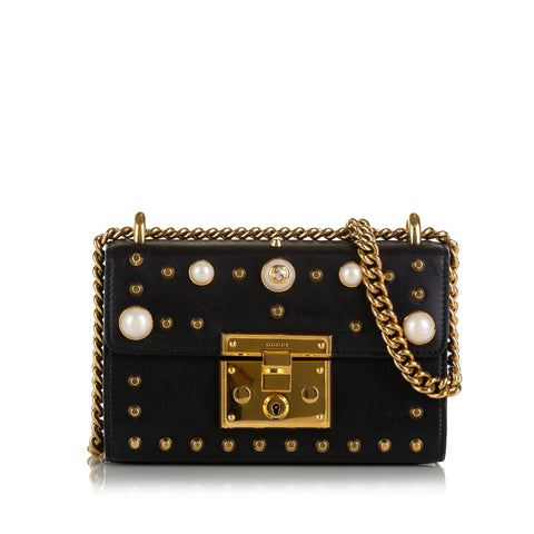 Faux Leather Gold Pearl Studded Mini Backpack - Black