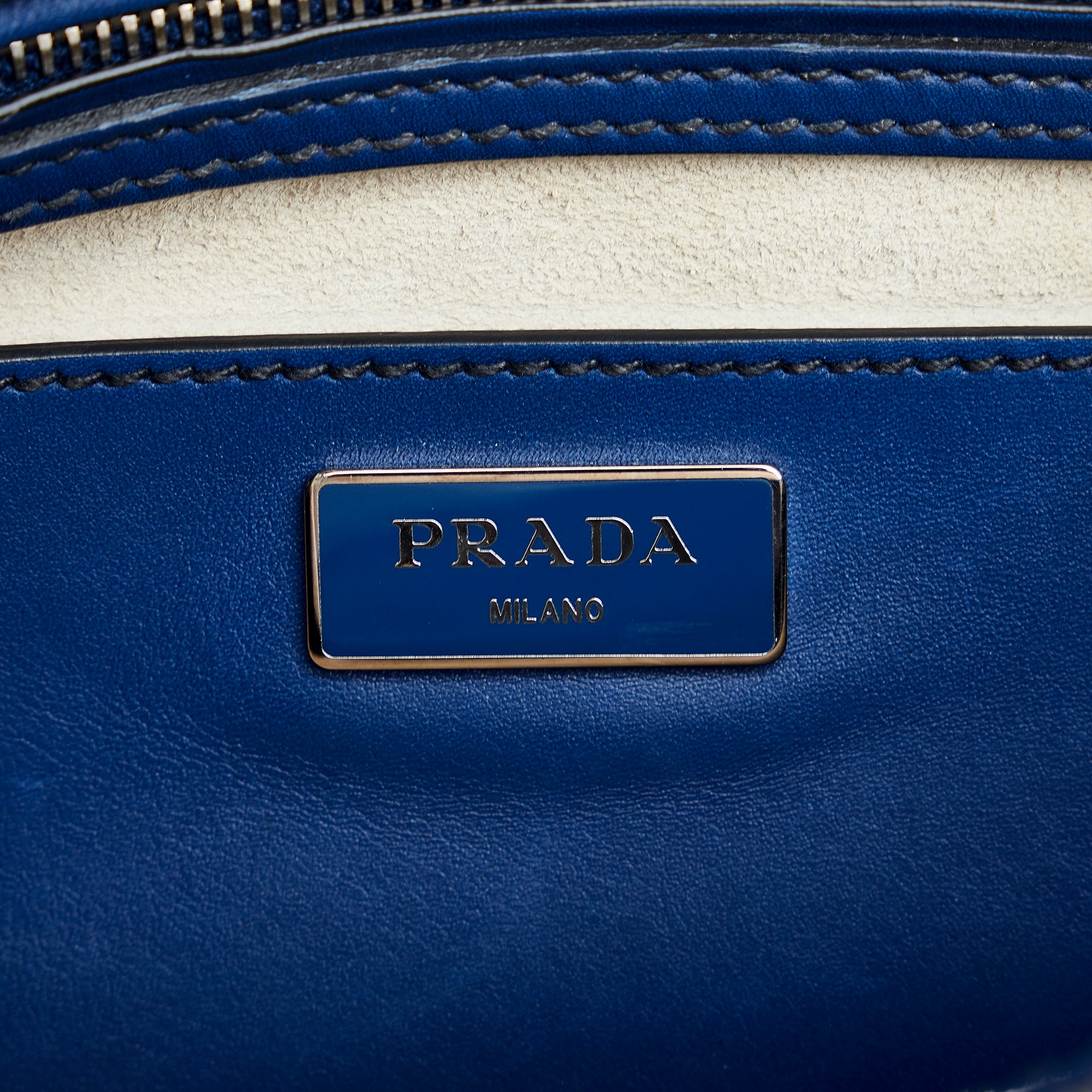 Blue Prada Saffiano Lux Galleria Double Zip Satchel – Designer Revival