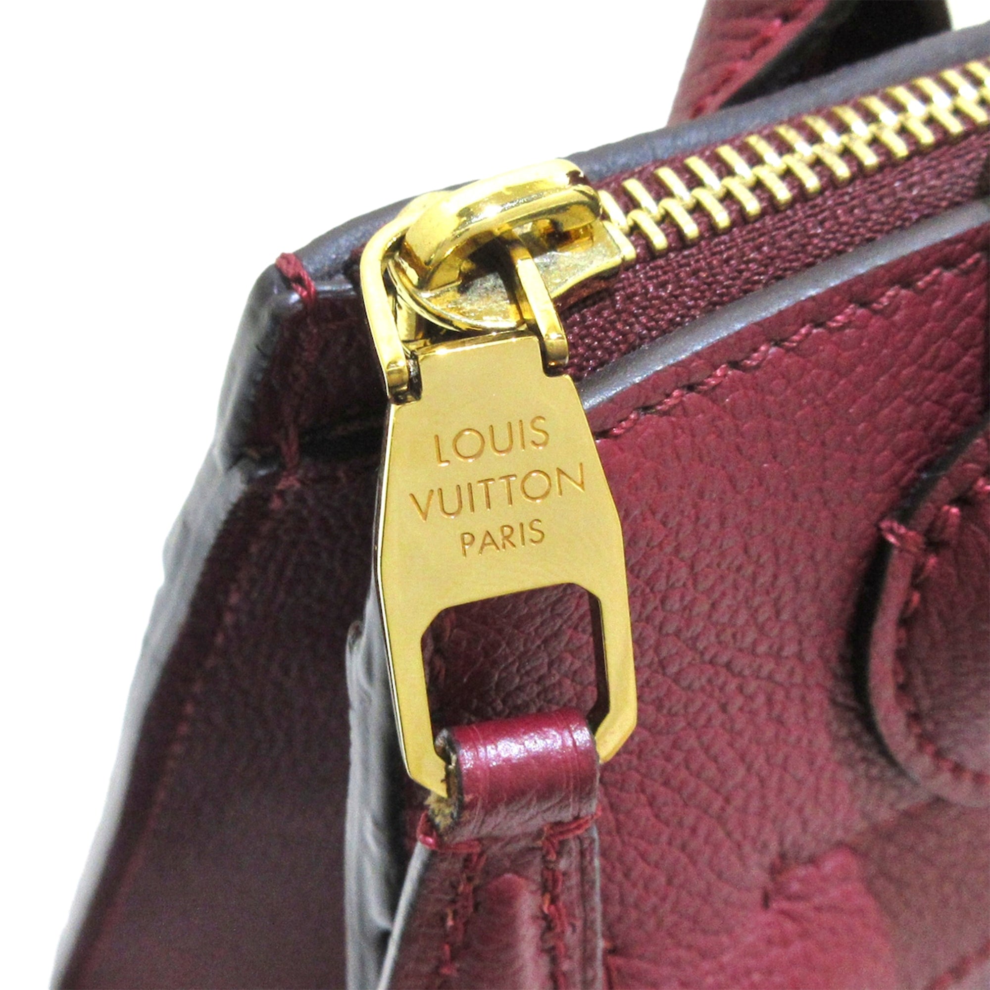 LOUIS VUITTON Pont-Neuf GM Empreinte Leather Satchel Bag Red