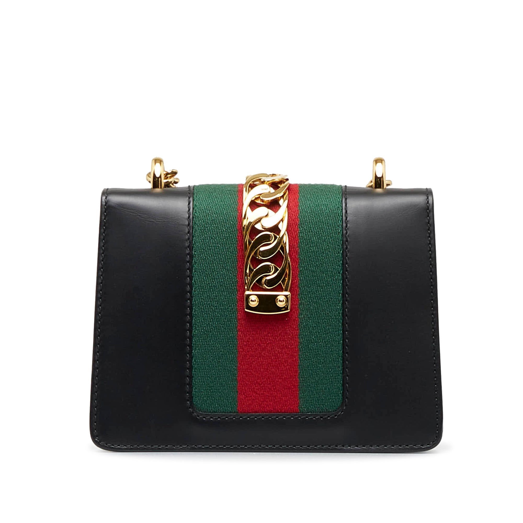 Gucci Black Leather Mini Web Chain Sylvie Crossbody Bag Gucci