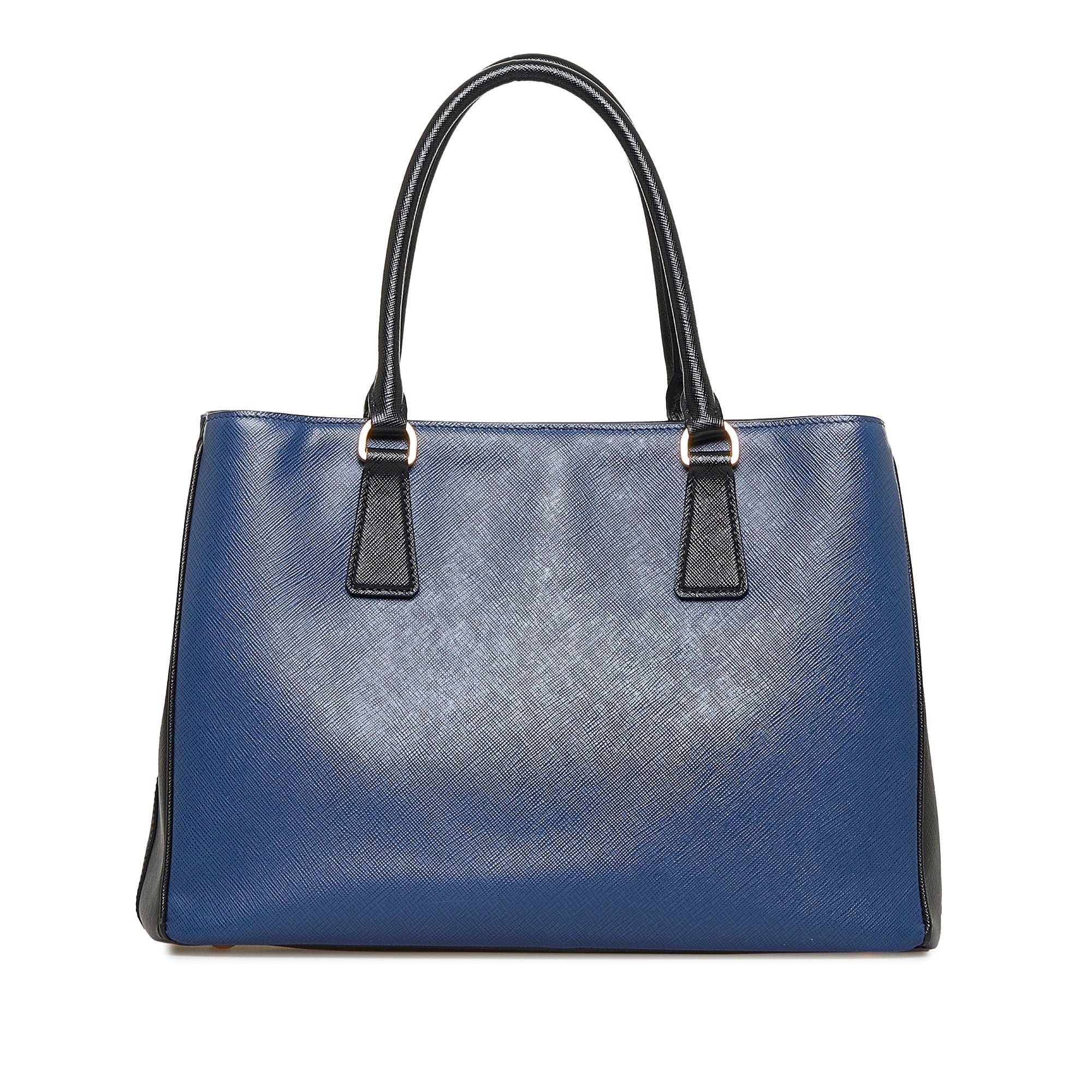 PRADA Saffiano Lux Leather Mini Double Zip Tote Bag Navy Blue for